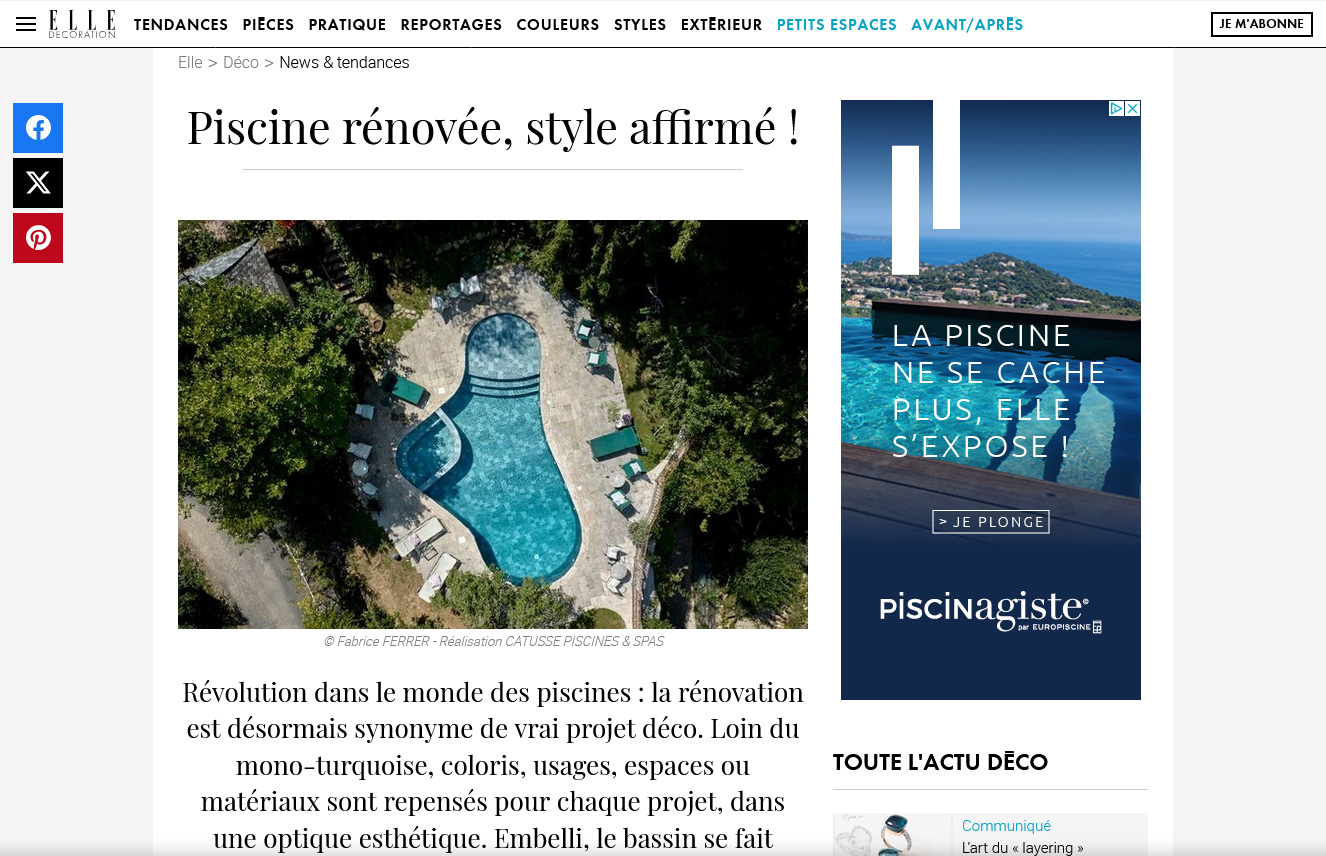 Elle Décoration met en lumière le savoir-faire EuroPiscine en matière de rénovation sur mesure.