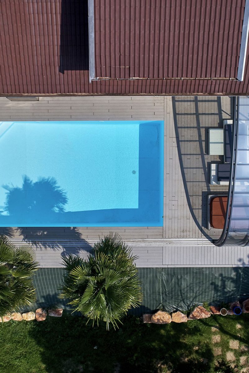 Abri haut mural sur mesure mobile, piscine de 9x5m